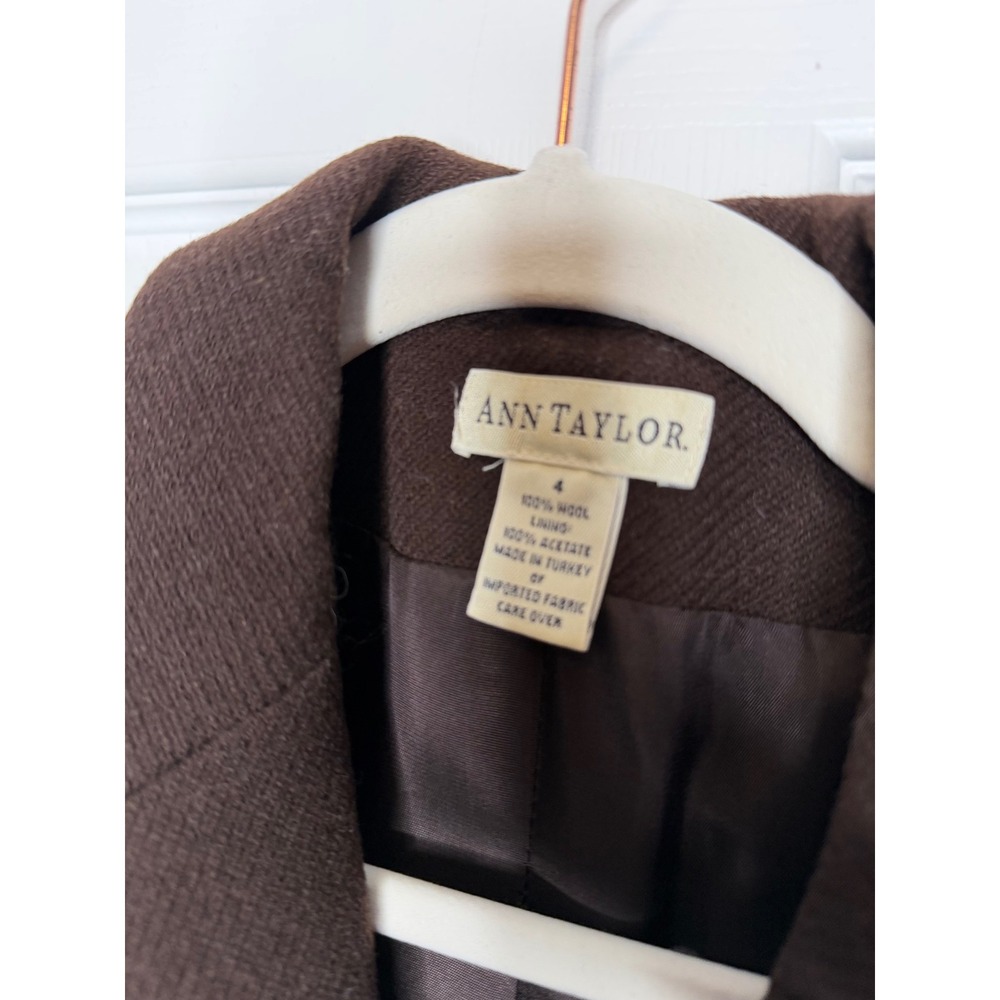 Ann Taylor Blazer Chocolate Dark Brown 100% Wool Classic Professional Size 4 - Picture 4 of 7